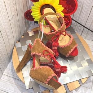 Paco Pacogil Suede  Stylish Brown and Pink Women's Heels